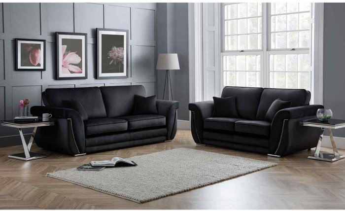 The Range | Simply Eleganza Luca 3 and 2 Seater Full Back Sofa Set Velvet with Beading - Cosmic Simply Eleganza Luca 3 and 2 Seater Full Back Sofa Set Velvet with Beading - Cosmic