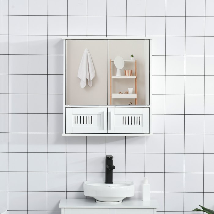 The Range | kleankin Bathroom Mirror Cabinet Wall Mount Storage Cupboard - White kleankin Bathroom Mirror Cabinet Wall Mount Storage Cupboard - White