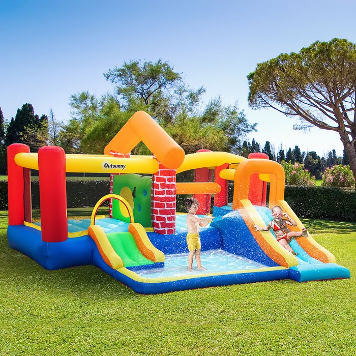 The Range | Outsunny 4 in 1 Bounce Castle Extra Large Double Slides Trampoline - Multi-coloured Outsunny 4 in 1 Bounce Castle Extra Large Double Slides Trampoline - Multi-coloured