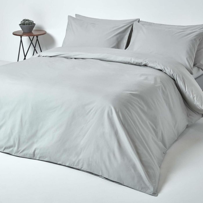 The Range | Homescapes Egyptian Cotton Duvet Cover with Pillowcase - Silver / Single Homescapes Egyptian Cotton Duvet Cover with Pillowcase - Silver / Single