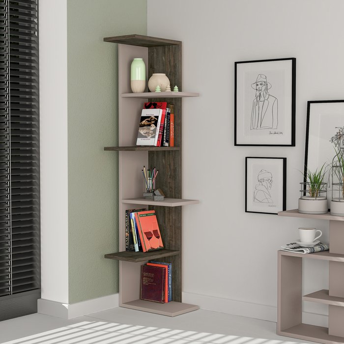 The Range | Decortie Saso Modern Corner Bookcase Display Unit - Dark Oak Effect Decortie Saso Modern Corner Bookcase Display Unit - Dark Oak Effect