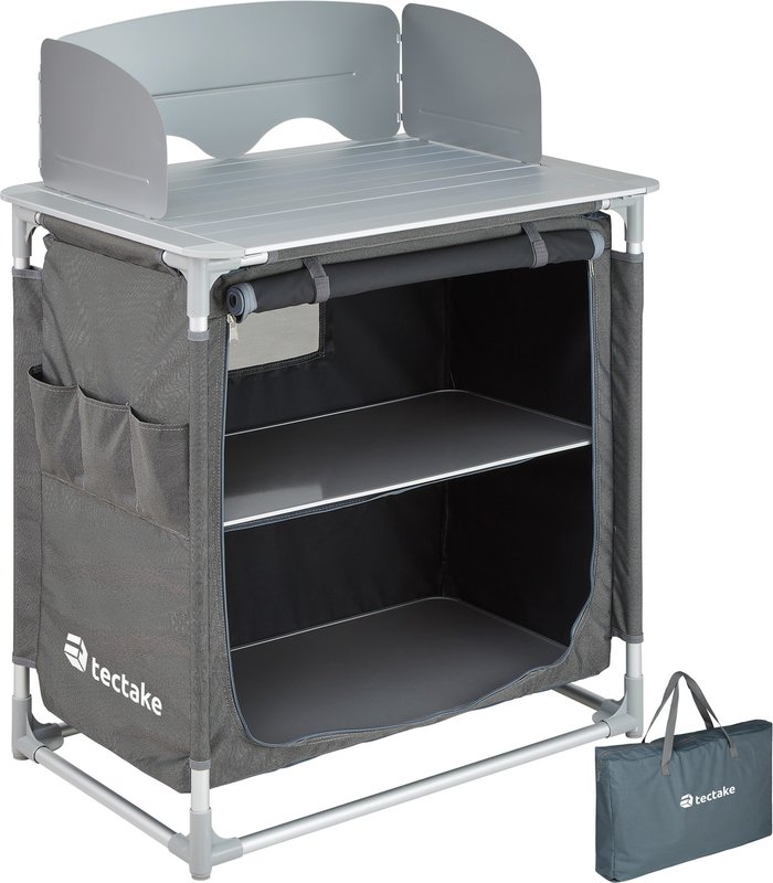 The Range | TECTAKE Camping Kitchen with 2 Shelves - Grey TECTAKE Camping Kitchen with 2 Shelves - Grey