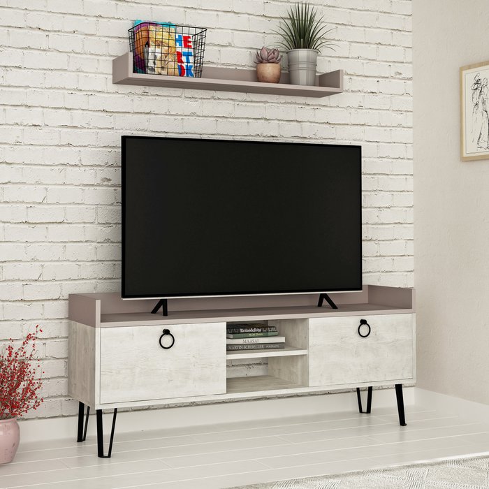 The Range | Decortie Keday Modern TV Stand Multimedia Centre TV Unit With Wall Shelf - Mocha Grey Decortie Keday Modern TV Stand Multimedia Centre TV Unit With Wall Shelf - Mocha Grey