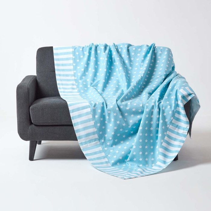 The Range | Homescapes Cotton Stars and Stripes Decorative Throw - Blue Homescapes Cotton Stars and Stripes Decorative Throw - Blue