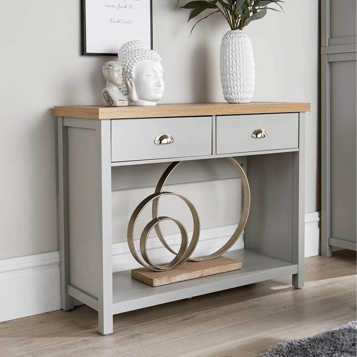 The Range | Home Source Avon 2 Drawer Hallway Console Table Unit - Grey Home Source Avon 2 Drawer Hallway Console Table Unit - Grey