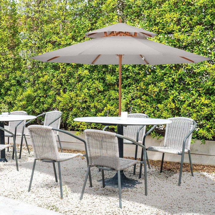 The Range | Outsunny 2.7m Double Tier Umbrella With Wooden Parasol - Grey & Teak Outsunny 2.7m Double Tier Umbrella With Wooden Parasol - Grey & Teak
