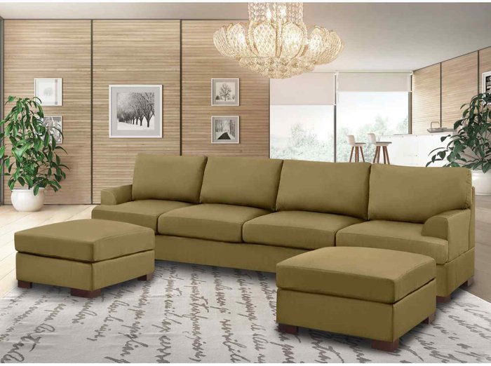 The Range | Simply Eleganza Henry Large U Shape Sofa in Plush Velvet with 2 Footstools - Green Simply Eleganza Henry Large U Shape Sofa in Plush Velvet with 2 Footstools - Green
