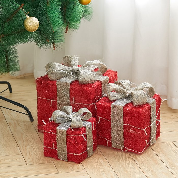 The Range | Livingandhome 3 Pieces LED Light Gift Box - Silver Livingandhome 3 Pieces LED Light Gift Box - Silver