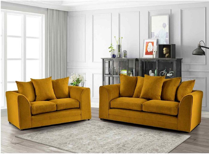 The Range | Simply Eleganza Mirana Modern Plush Velvet 3 Plus 2 Sofa Set - Mustard Simply Eleganza Mirana Modern Plush Velvet 3 Plus 2 Sofa Set - Mustard