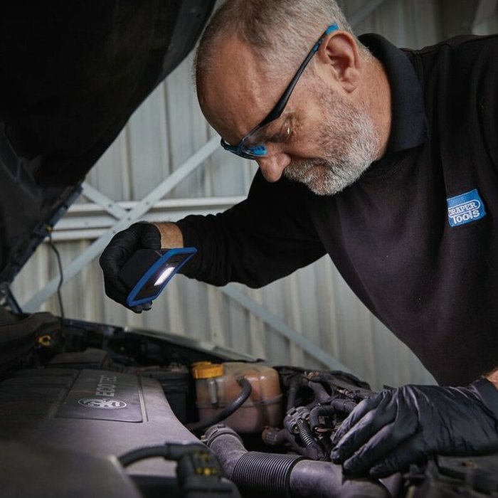 The Range | Draper Draper Cob Led Rechargeable Mini Flood Light And Power Bank With Magnetic Base And Hanging Hook 10W 1000 Lumens Blue Usb-c Cable Supplied Draper Draper Cob Led Rechargeable Mini Flood Light And Power Bank With Magnetic Base And Hanging Hook 10W 1000 Lumens Blue Usb-c Cable Supplied