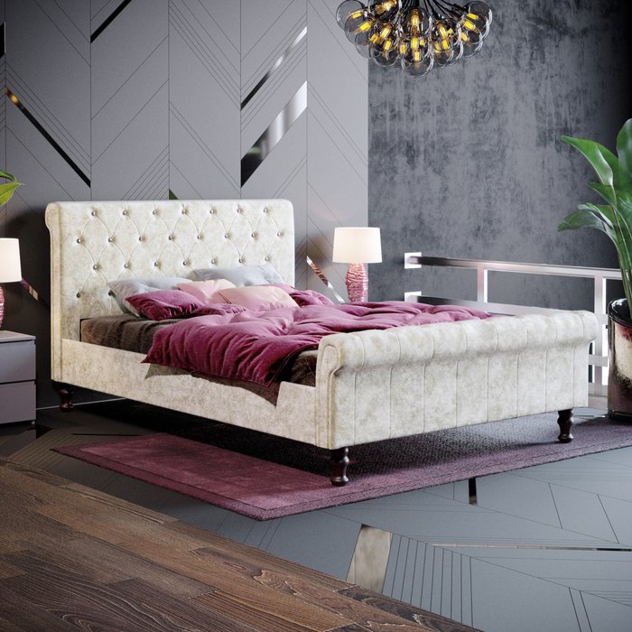 The Range | Violetta Fabric Bed - Crushed Velvet Champagne / 222cm Violetta Fabric Bed - Crushed Velvet Champagne / 222cm