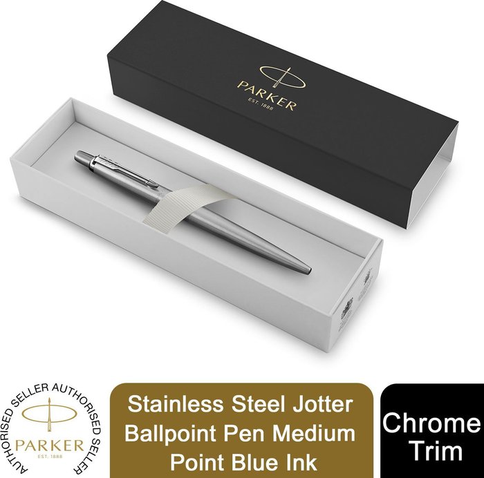 The Range | Parker Parker Jotter Ballpoint Pen Steel with Chrome Trim Medium Blue Gift Box 1953170 Parker Parker Jotter Ballpoint Pen Steel with Chrome Trim Medium Blue Gift Box 1953170
