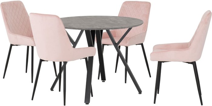 The Range | Seconique Athens Round Concrete Effect Dining Table with 4 Avery Pink Dining Chairs Baby Pink Seconique Athens Round Concrete Effect Dining Table with 4 Avery Pink Dining Chairs Baby Pink