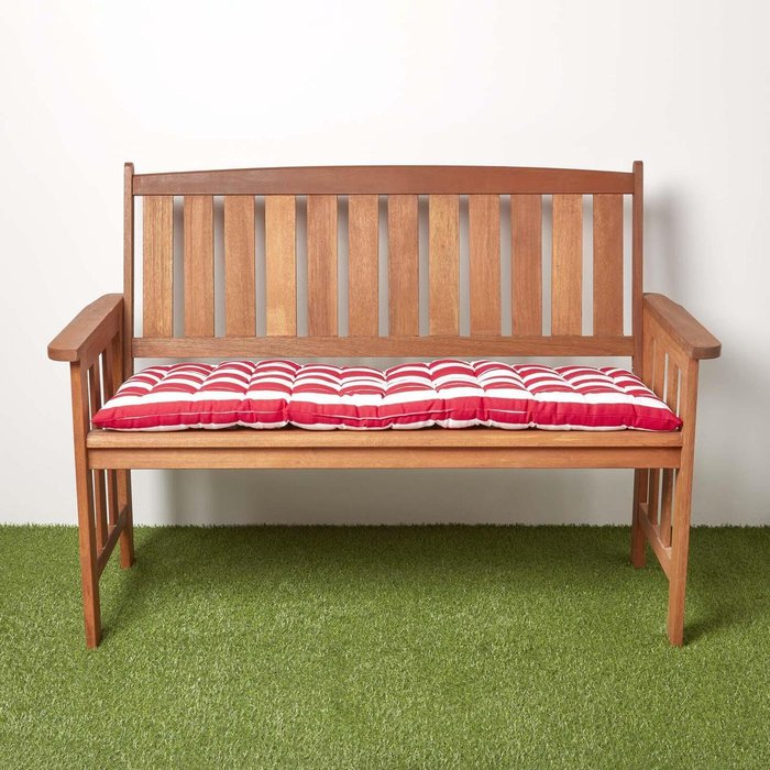 The Range | Homescapes Thick Stripe Garden Bench Pad Cushion - Red Homescapes Thick Stripe Garden Bench Pad Cushion - Red