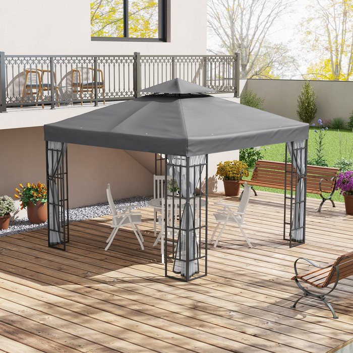 The Range | Outsunny Patio Gazebo Canop Party Tent with Mesh Sidewall - Grey Outsunny Patio Gazebo Canop Party Tent with Mesh Sidewall - Grey