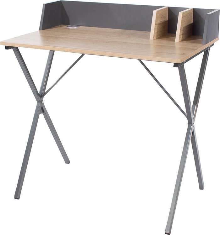 The Range | Core Products Desk Oak Effect Top With Grey Metal Cross Legs - Brown Core Products Desk Oak Effect Top With Grey Metal Cross Legs - Brown