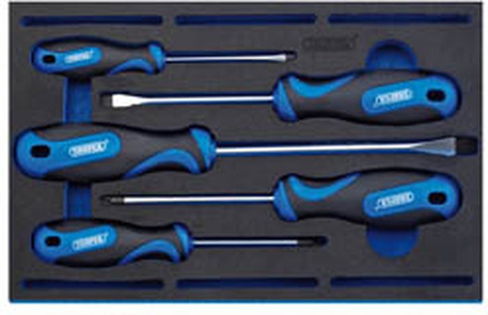 The Range | Draper Draper Soft Grip Screwdriver Set In 1/4 Drawer EVA Insert Tray (5 Piece) Draper Draper Soft Grip Screwdriver Set In 1/4 Drawer EVA Insert Tray (5 Piece)