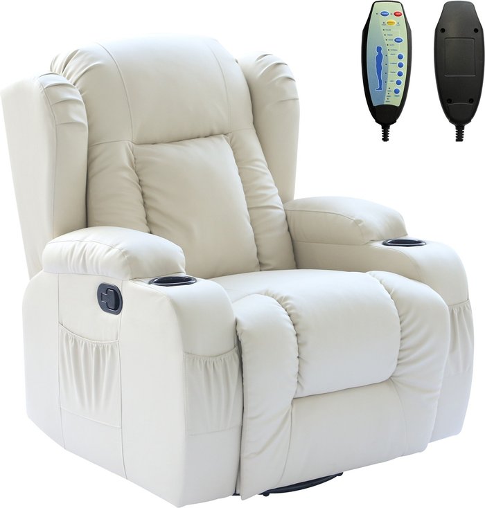 The Range | Westwood WESTWOOD Leather Recliner Armchair Swivel Heated Massage Chair - Cream Westwood WESTWOOD Leather Recliner Armchair Swivel Heated Massage Chair - Cream