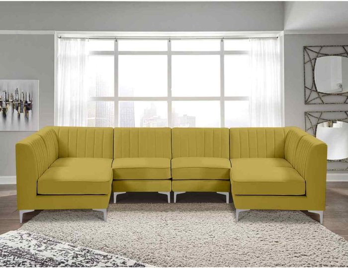 The Range | Simply Eleganza Elena Modular Corner U Shape Sofa in Velour Fabric - Yellow Simply Eleganza Elena Modular Corner U Shape Sofa in Velour Fabric - Yellow