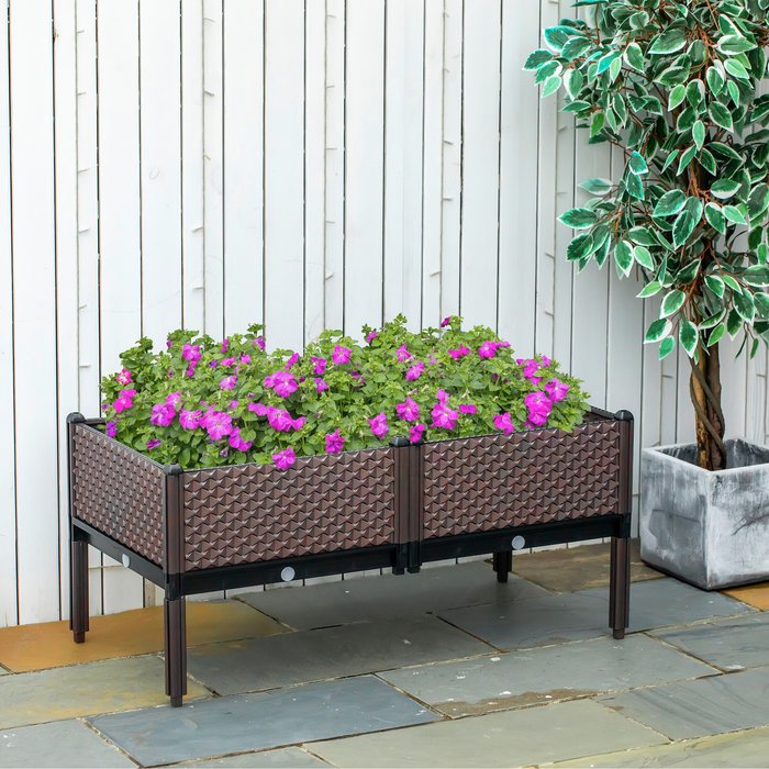 The Range | Outsunny Outsunny Set Of 2 Raised Garden Bed Elevated Planter Box For Flower Vegetables - Brown Outsunny Outsunny Set Of 2 Raised Garden Bed Elevated Planter Box For Flower Vegetables - Brown
