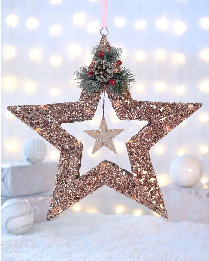 The Range | Opulant Charm 20 LED Pink Glitter Star With Jewel Opulant Charm 20 LED Pink Glitter Star With Jewel