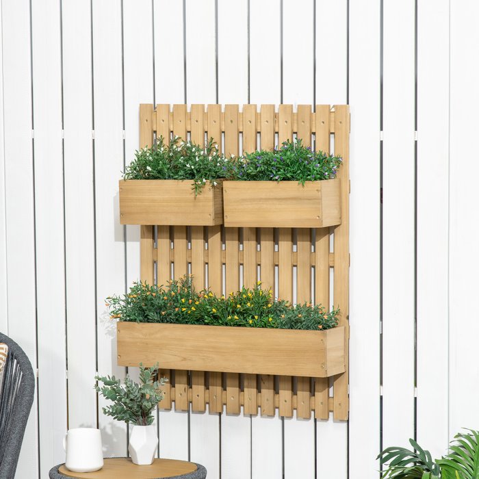 The Range | Outsunny Wall-mounted Garden Planters with Trellis 3 Movable - natural Outsunny Wall-mounted Garden Planters with Trellis 3 Movable - natural