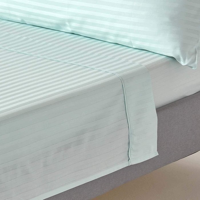 The Range | Homescapes 330 Thread Count Egyptian Cotton Flat Sheet with Satin Stripes - Blue / Double Homescapes 330 Thread Count Egyptian Cotton Flat Sheet with Satin Stripes - Blue / Double