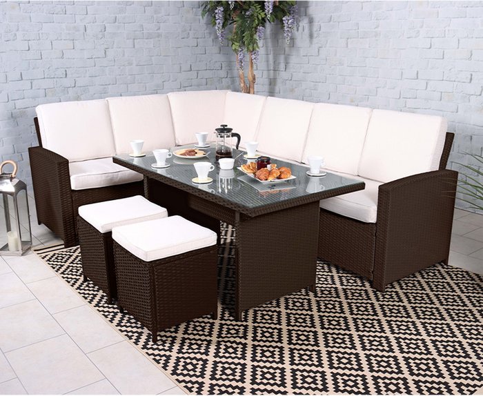The Range | Royalcraft Royalcraft Berlin 8 seater Corner Dining Set - Brown Royalcraft Royalcraft Berlin 8 seater Corner Dining Set - Brown