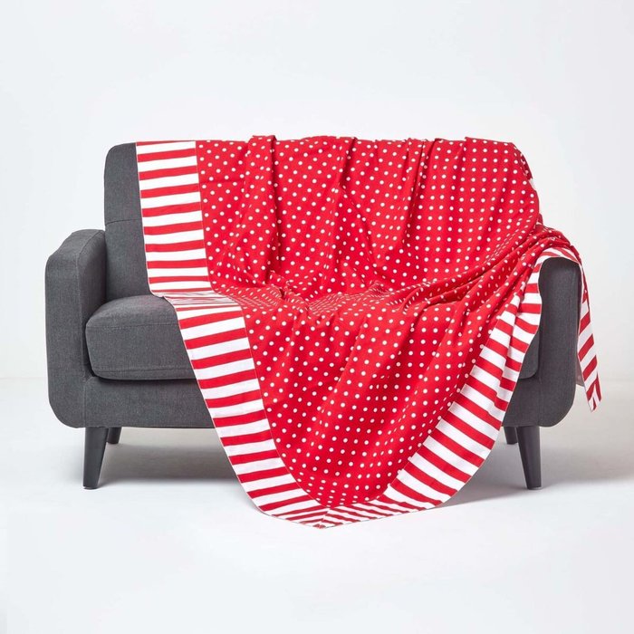 The Range | Homescapes Cotton Polka Dots and Stripes Throw - Red Homescapes Cotton Polka Dots and Stripes Throw - Red