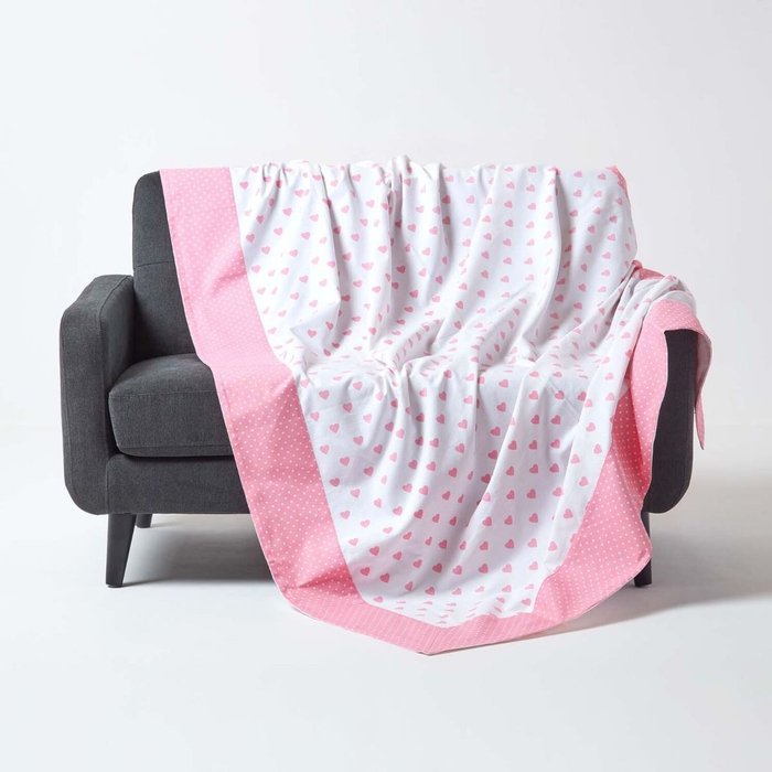 The Range | Homescapes Cotton Heart Decorative Throw Blanket - Pink Homescapes Cotton Heart Decorative Throw Blanket - Pink