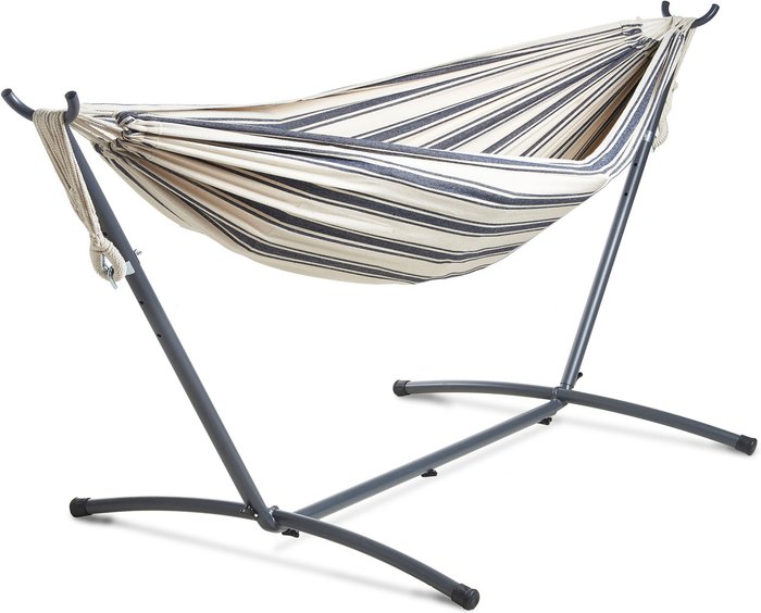The Range | VonHaus Outdoor 2 Person Hammock with Frame and Stripe Design - Blue & White VonHaus Outdoor 2 Person Hammock with Frame and Stripe Design - Blue & White