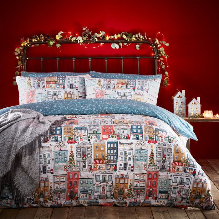 The Range | furn Furn. Festive Town Double Duvet Cover Set Cotton Polyester Multi furn Furn. Festive Town Double Duvet Cover Set Cotton Polyester Multi