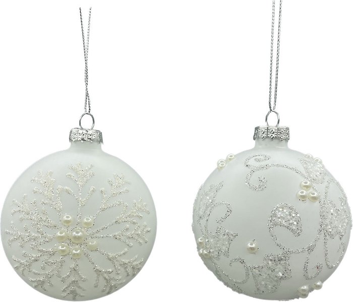 The Range | Angel Kisses Matte White Flower Glitter Bauble - White Angel Kisses Matte White Flower Glitter Bauble - White