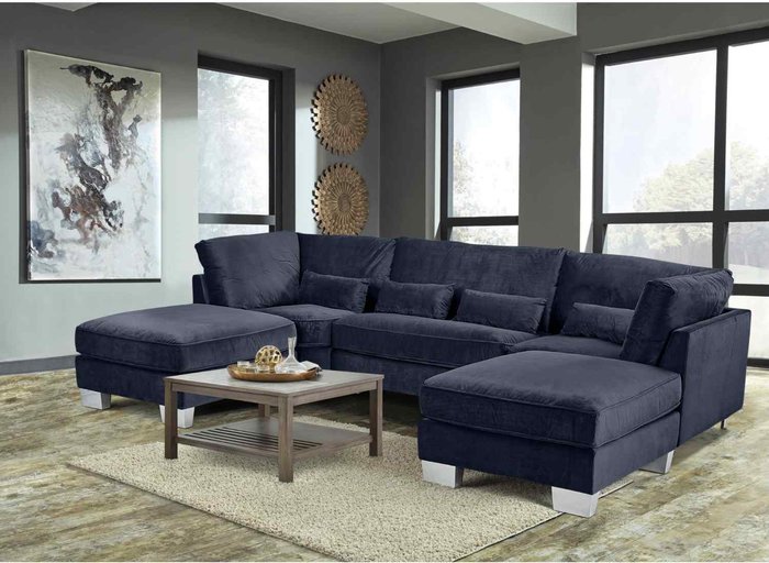 The Range | Simply Eleganza Almora Full Back Corner U Shape Sofa Velour Fabric with 2 Footstools - Grey Simply Eleganza Almora Full Back Corner U Shape Sofa Velour Fabric with 2 Footstools - Grey