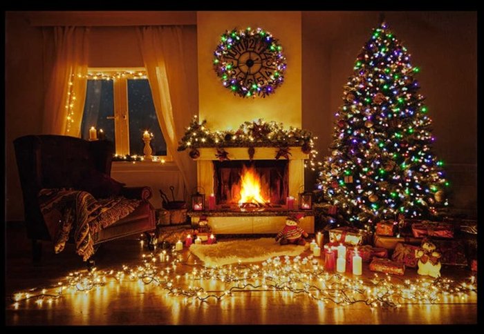 The Range | Snowtime Festive Room with Fire and Tree Canvas - White Snowtime Festive Room with Fire and Tree Canvas - White
