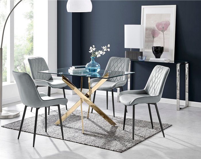 The Range | FurnitureboxUK Leonardo Dining Table With Four Pesaro Black Leg Chairs - Grey FurnitureboxUK Leonardo Dining Table With Four Pesaro Black Leg Chairs - Grey