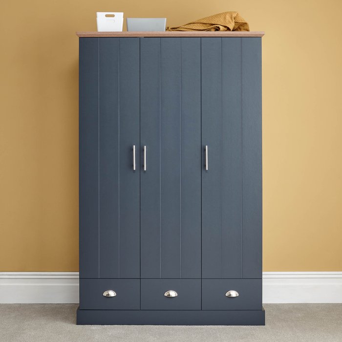 The Range | GFW Kendal 3 Door 3 Drawer Wardrobe - Slate Blue GFW Kendal 3 Door 3 Drawer Wardrobe - Slate Blue