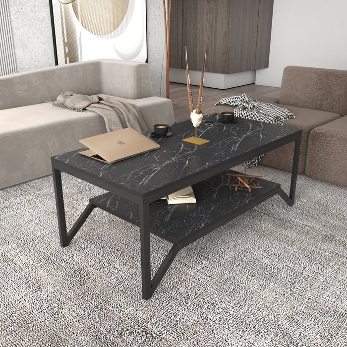 The Range | Decorotika Flora Modern Coffee Table with Open Shelf - Black Marble Effect / Bendire Decorotika Flora Modern Coffee Table with Open Shelf - Black Marble Effect / Bendire
