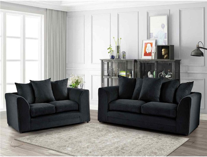The Range | Simply Eleganza Mirana Modern Plush Velvet 3 Plus 2 Sofa Set - Black Simply Eleganza Mirana Modern Plush Velvet 3 Plus 2 Sofa Set - Black