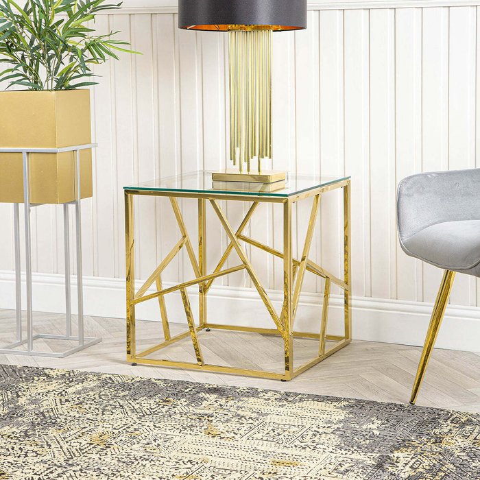 The Range | Vanity Living Side Table - Roma Gold Metal Glass Top Lamp End Table - Gold Vanity Living Side Table - Roma Gold Metal Glass Top Lamp End Table - Gold