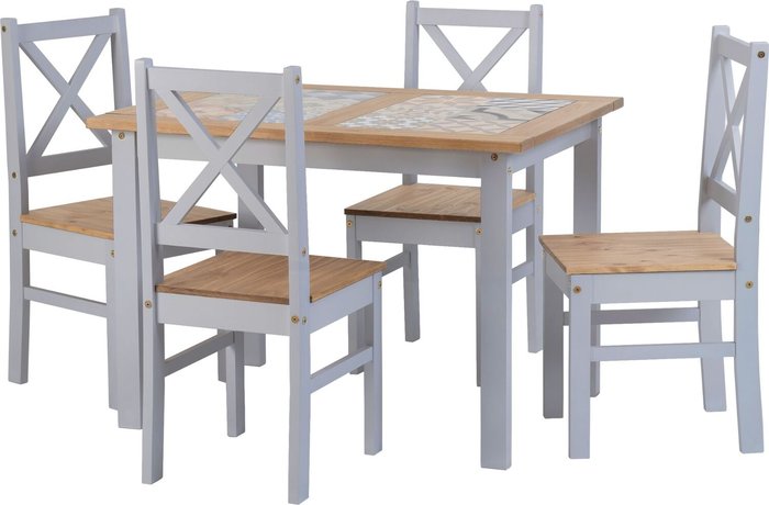 The Range | Seconique Salvador Tile Top Dining Set with 4 chairs - Grey slate and distressed waxed pine Seconique Salvador Tile Top Dining Set with 4 chairs - Grey slate and distressed waxed pine