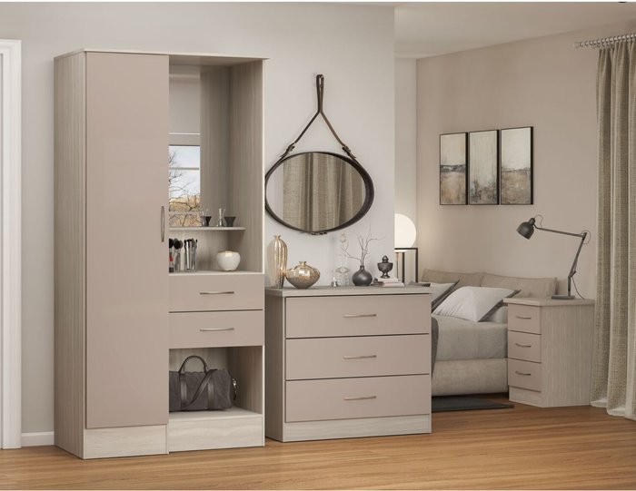The Range | Seconique Nevada Vanity 1 Door Wardrobe - Oyster Gloss, Light Oak / Oyster Gloss, Light Oak Seconique Nevada Vanity 1 Door Wardrobe - Oyster Gloss, Light Oak / Oyster Gloss, Light Oak