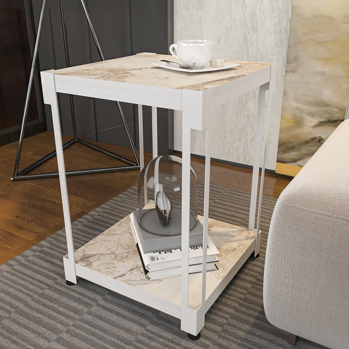 The Range | Decorotika Zenas Industrial Stylish Side Table End Table - White Marble Effect Decorotika Zenas Industrial Stylish Side Table End Table - White Marble Effect