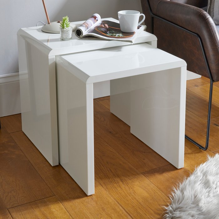 The Range | High Gloss Stackable Nest of 2 Tables in White - White High Gloss Stackable Nest of 2 Tables in White - White