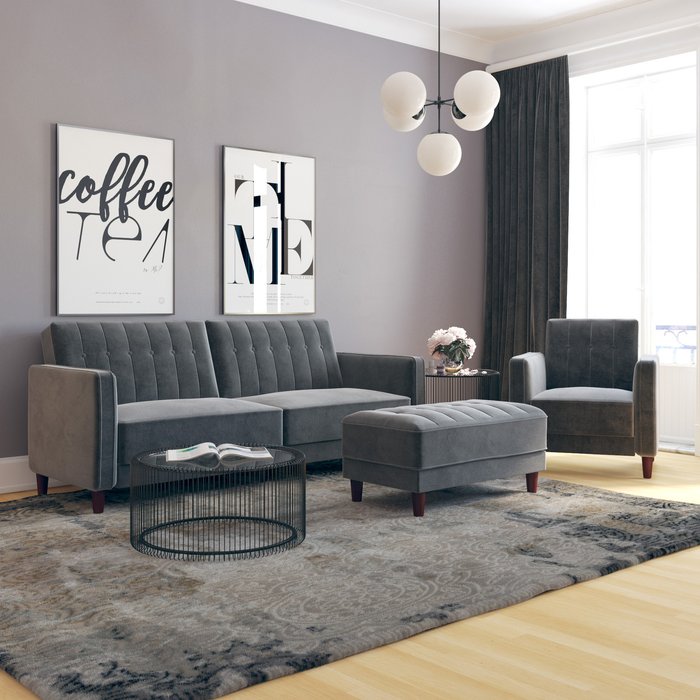 The Range | Dorel Home Pin Tufted Transitional Sofa Bed - Grey Velvet Dorel Home Pin Tufted Transitional Sofa Bed - Grey Velvet
