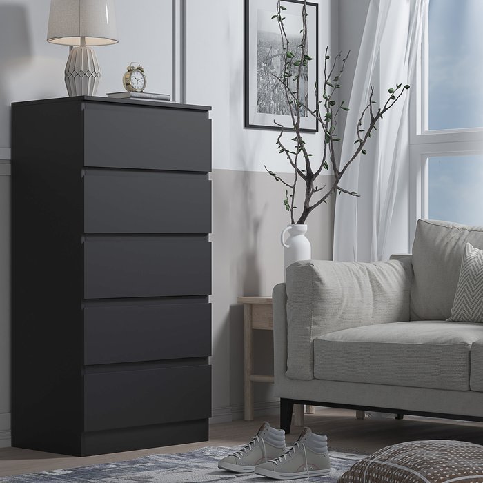 The Range | LUXURY LIFE Carlton 5 Drawer Chest Matt Finish - Matt Black LUXURY LIFE Carlton 5 Drawer Chest Matt Finish - Matt Black