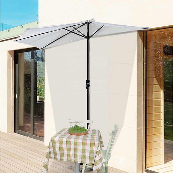 The Range | Outsunny Half Round Parasol Umbrella - Cream White Outsunny Half Round Parasol Umbrella - Cream White
