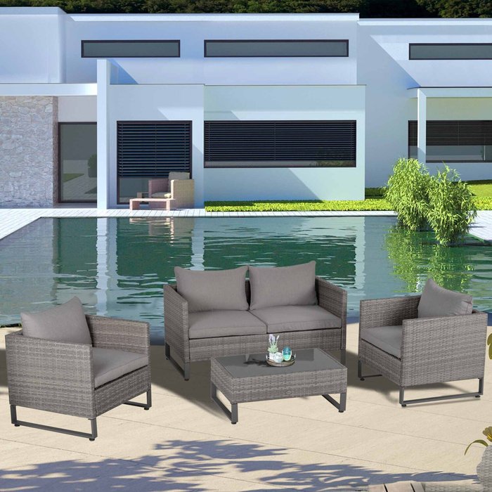 The Range | Outsunny PE Rattan Wicker Outdoor Dining Set - Grey Outsunny PE Rattan Wicker Outdoor Dining Set - Grey