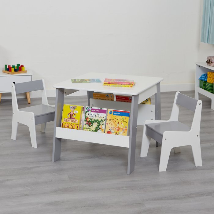 The Range | Liberty House Toys Kids White and Grey Bookshelf Table and Chair Set - White and Grey Liberty House Toys Kids White and Grey Bookshelf Table and Chair Set - White and Grey