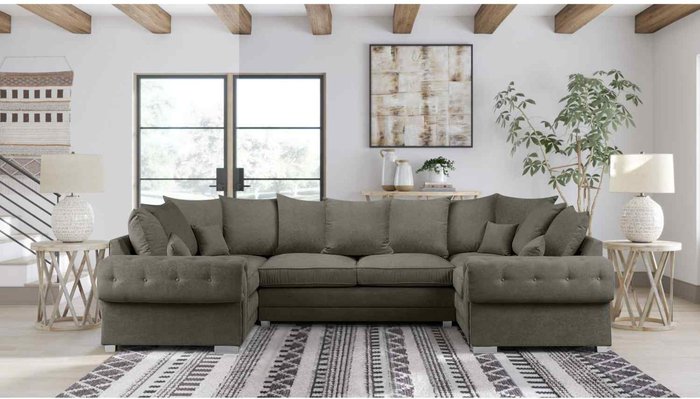 The Range | Simply Eleganza Volvo U Shape Large Sofa Scatterback Velour Velvet Fabric - Grey Simply Eleganza Volvo U Shape Large Sofa Scatterback Velour Velvet Fabric - Grey